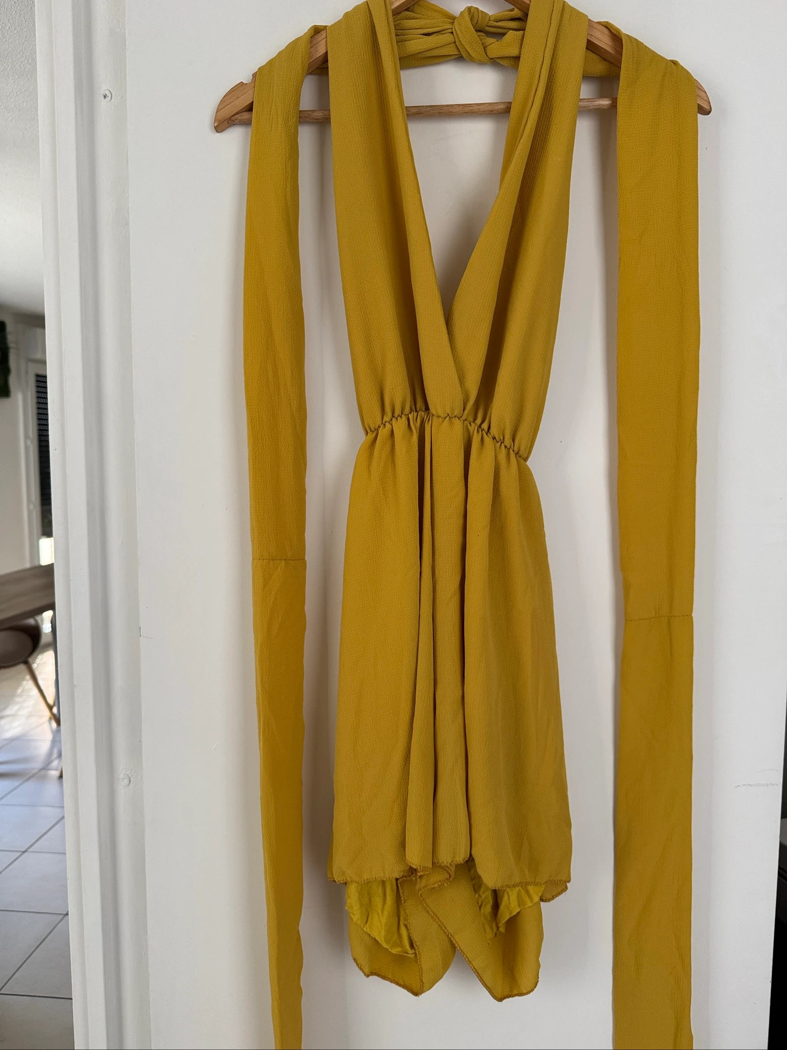 Combi short jaune moutarde Made in Italy - Taille unique S/M/L - Fluide et élégante